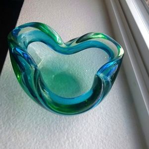 Italian Blue Green Art Glass Bowl Mid Century